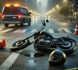 A motorcycle accident scene. 